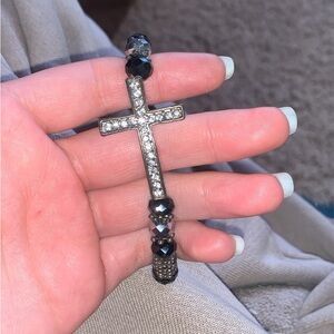 Elegant Black and Silver Cross Bracelet